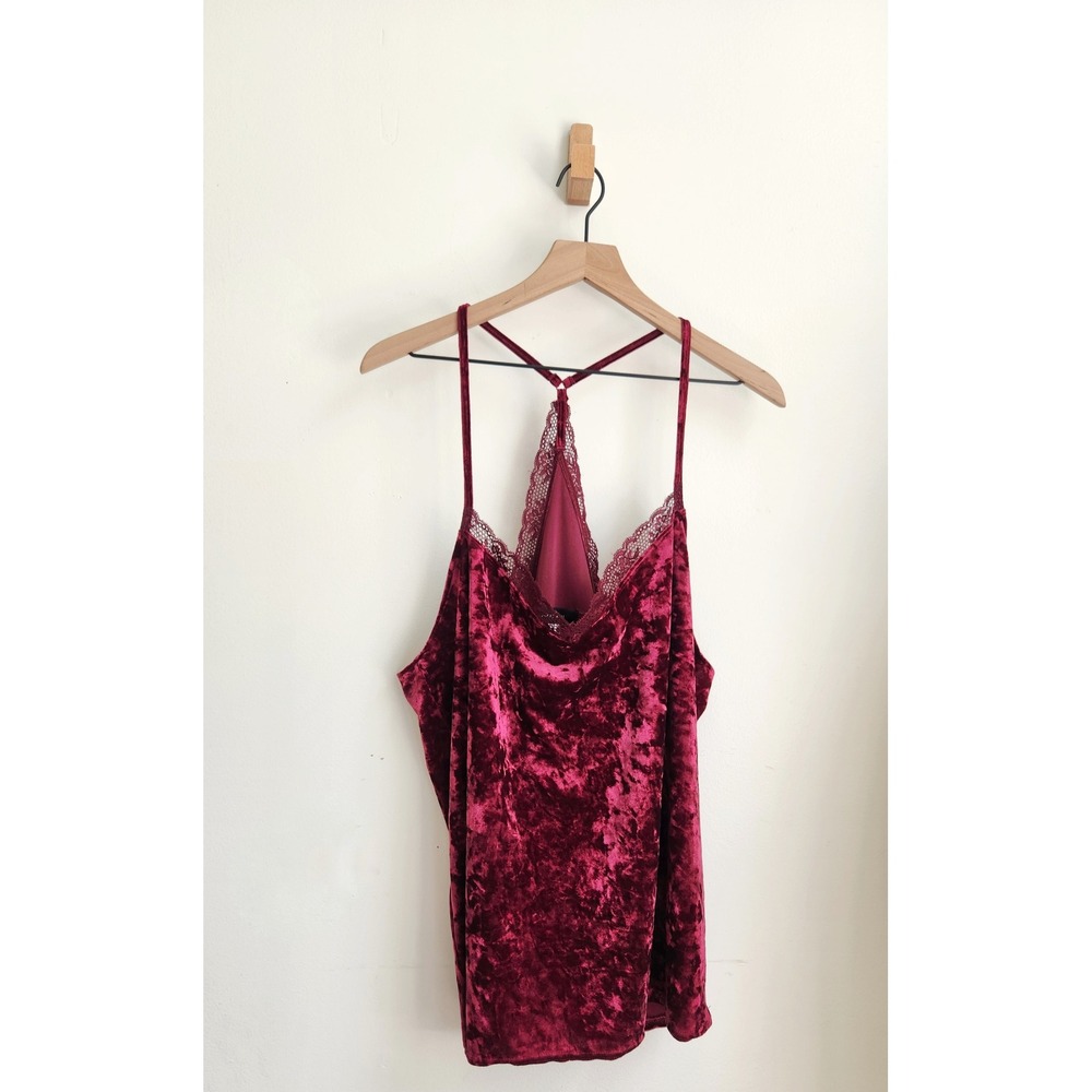 Ashley Stewart Velour Cami Women 1X Burgundy Velvet Lace Racerback Whimsigoth